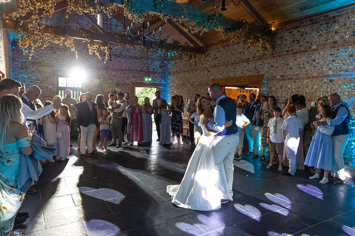 The dance floor in full swing at a Somerset barn reception