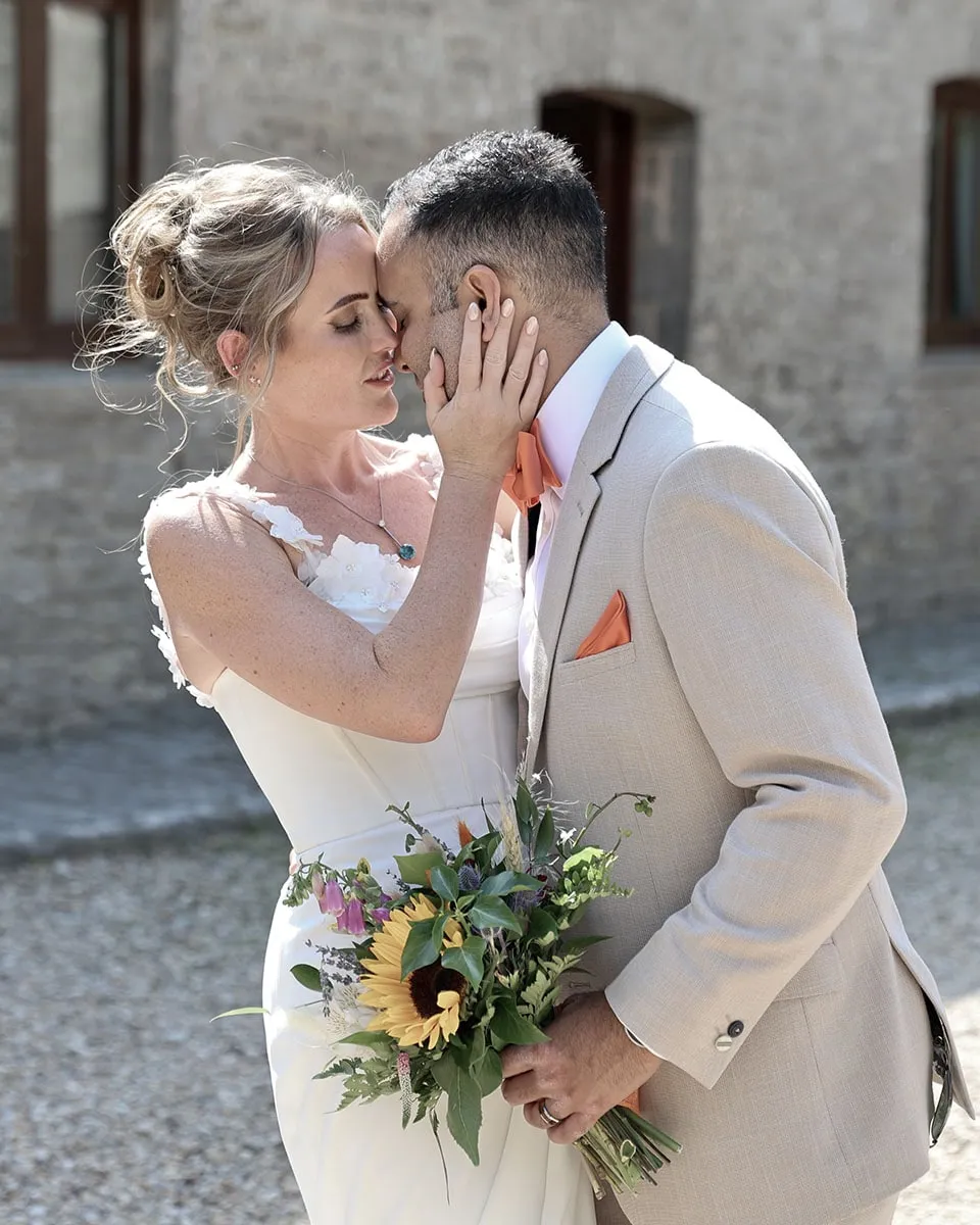 An emotional first look between the couple