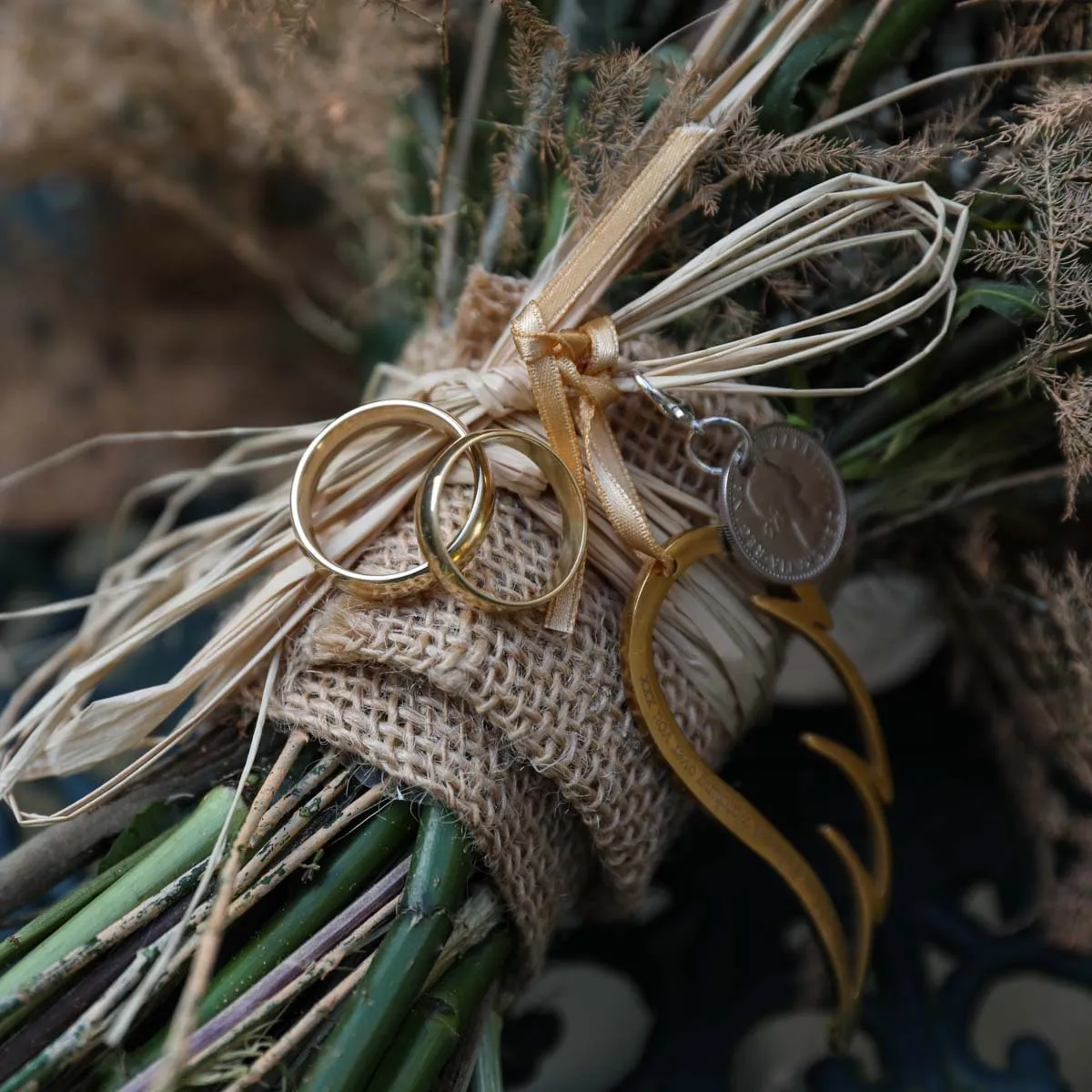 Rustic table details, tied with twine