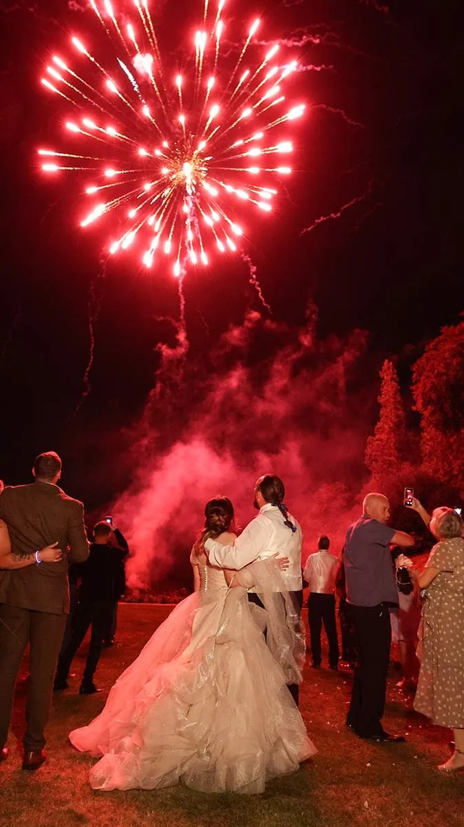Fireworks over the wedding reception