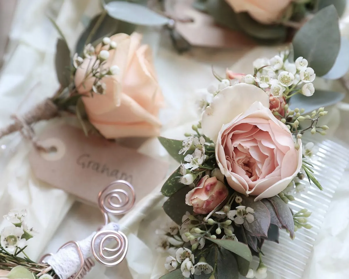 Rings and flowers photographed before the ceremony