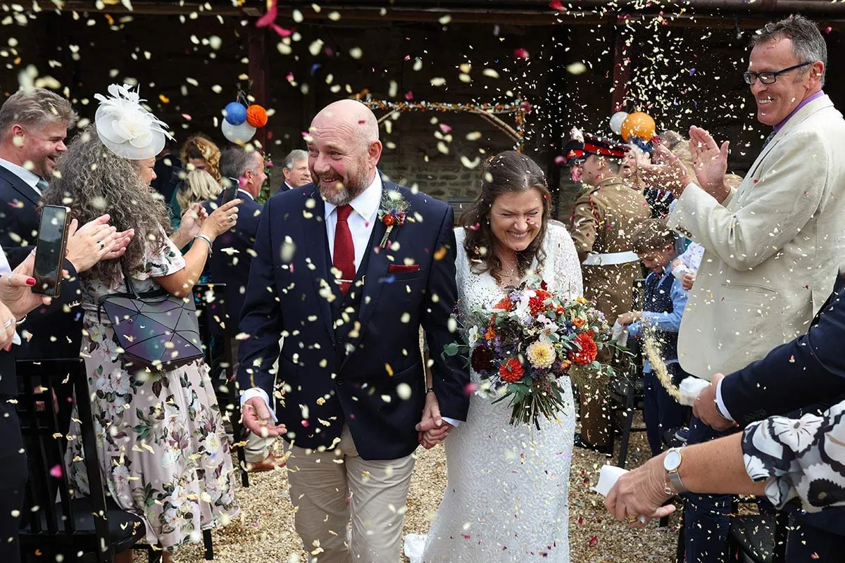 Confetti walk through the wedding guests